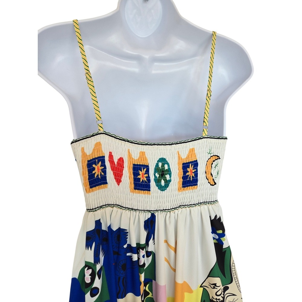 Commense Abstract Sun Moon Smocked Maxi Dress Sz S Artsy Resort Eclectic Soleil - Picture 6 of 10